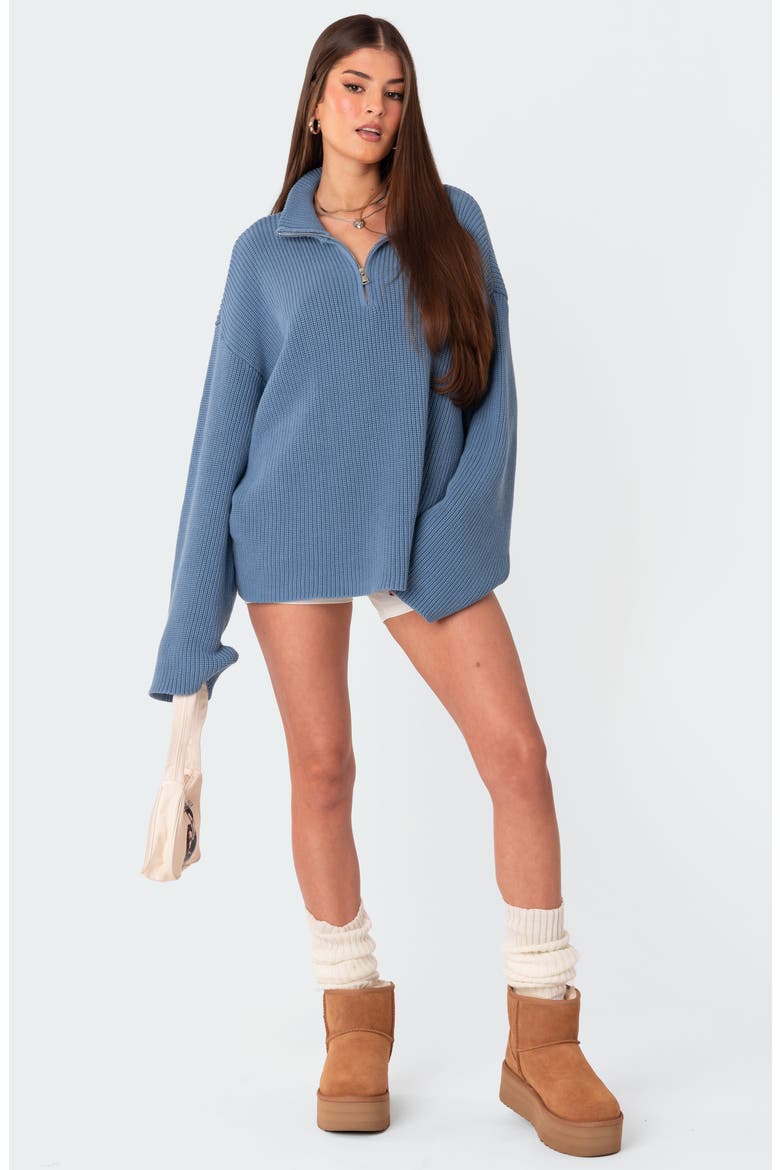 Amour Oversize Knit Quarter Zip Cotton Pullover, Alternate, color, BLUE