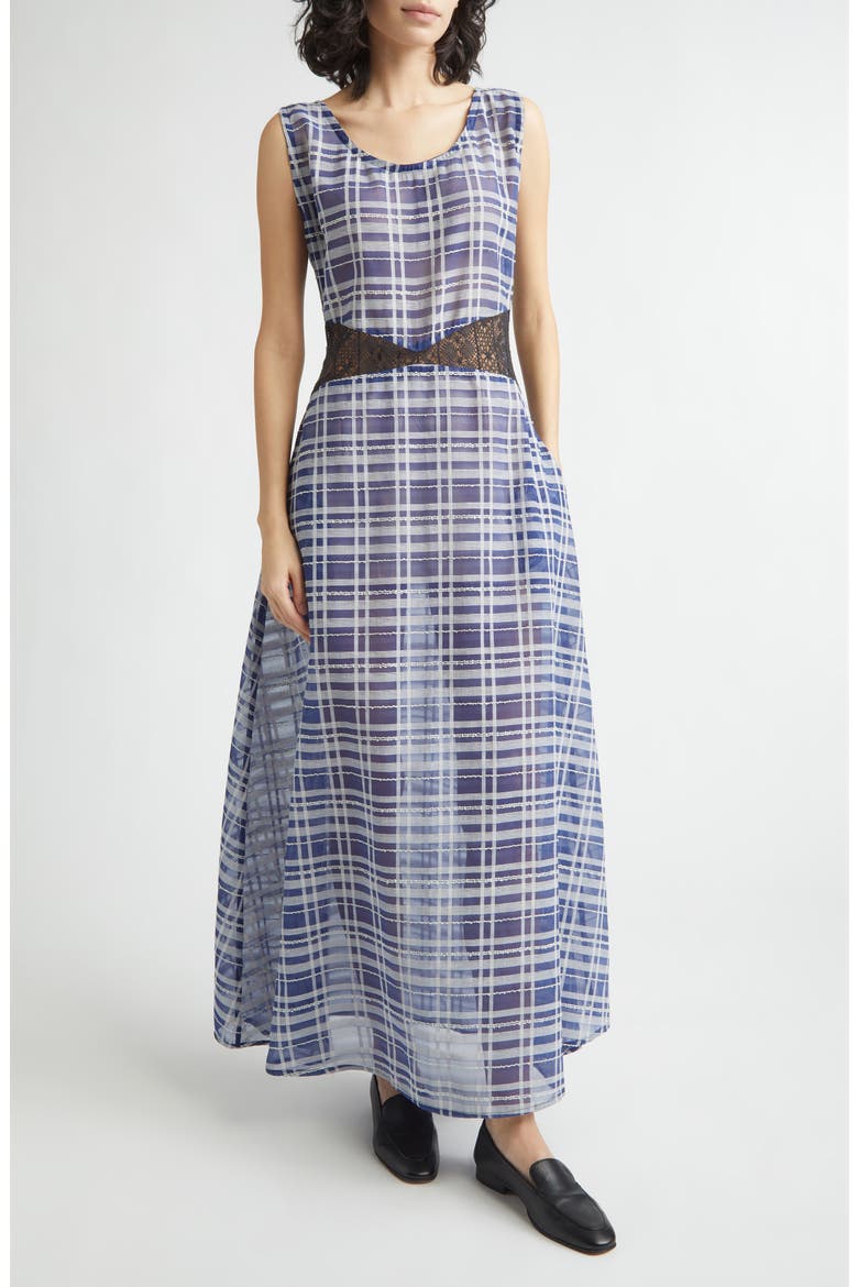 Check Sleeveless Maxi Dress, Main, color, SEA BLUE