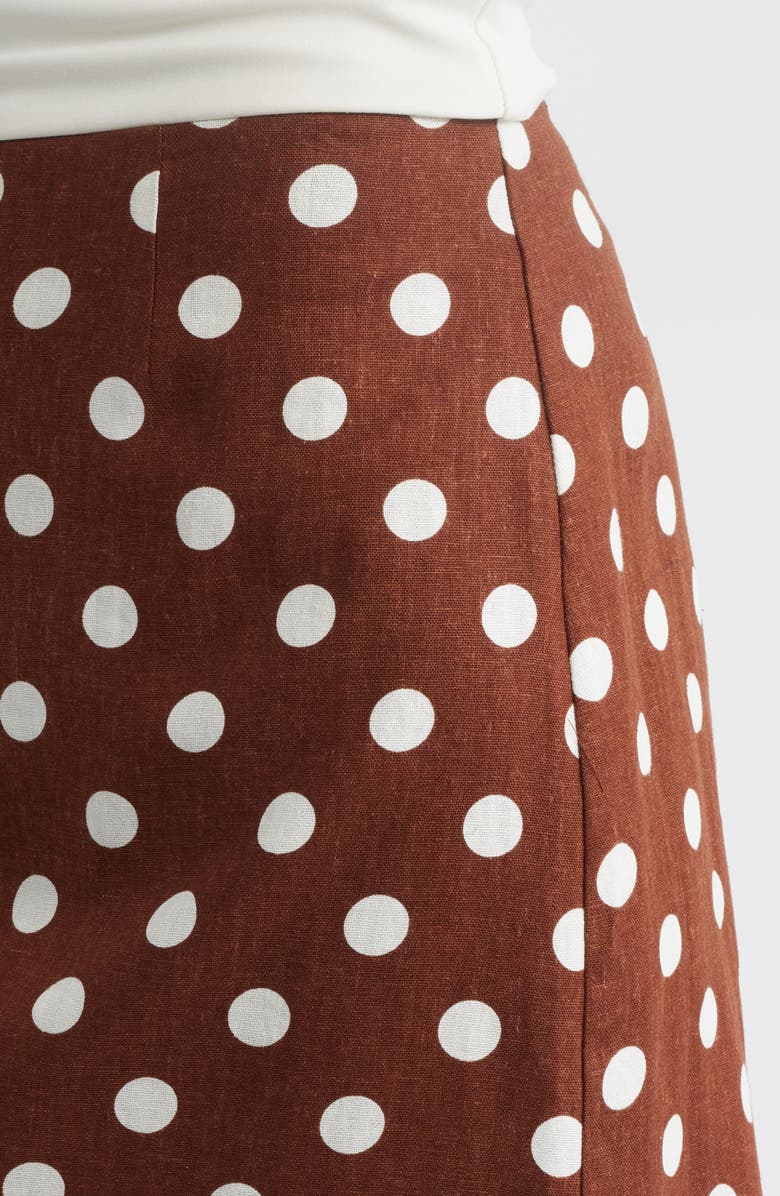 WAYF Elle Polka Dot Linen Blend Miniskirt, Alternate, color, Redwood Polka Dot