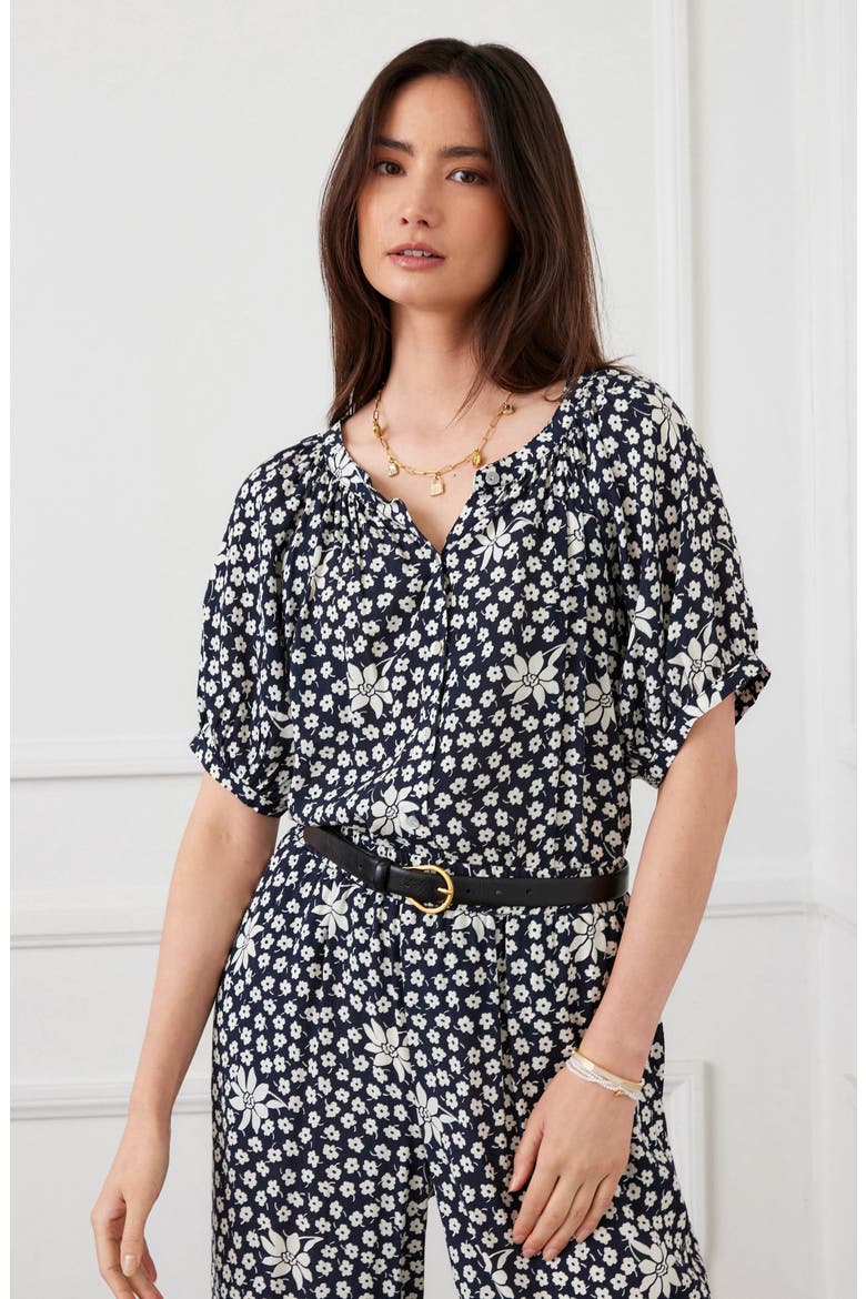 Floral Short Sleeve Button-Up Peasant Top, Alternate, color, FLORAL PRINT