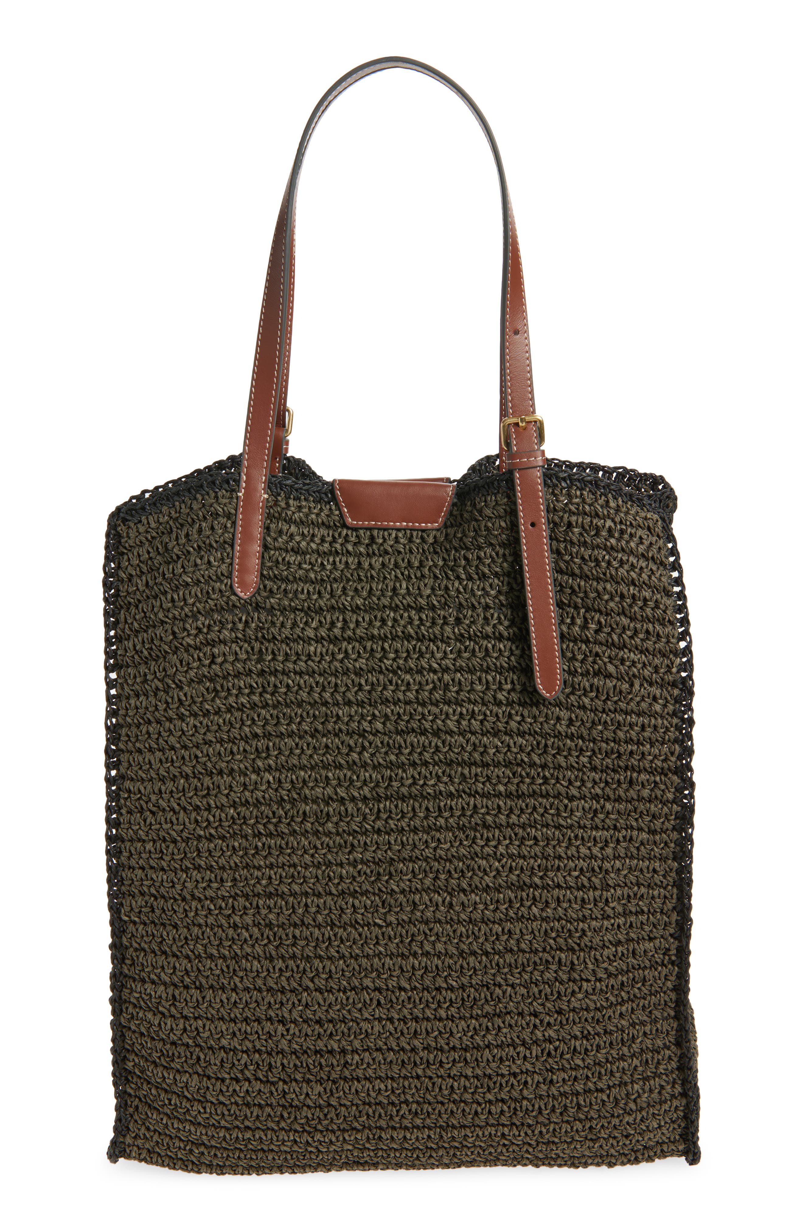 Anya Hindmarch Olive Oil Woven Raffia North/South Tote, Alternate, color, Khaki