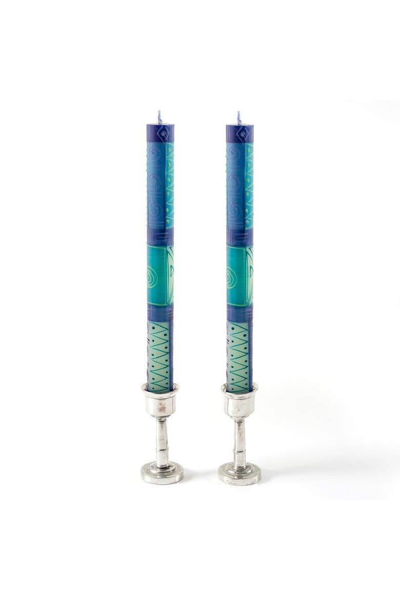 Blue & Green Painted Candles - Set of 2, Main, color, Blue - 9"