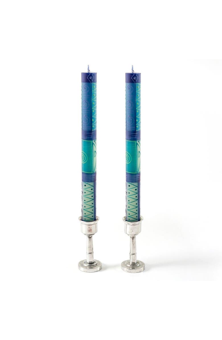 Thumbprint Artifacts Blue & Green Painted Candles - Set of 2, Main, color, Blue - 9"