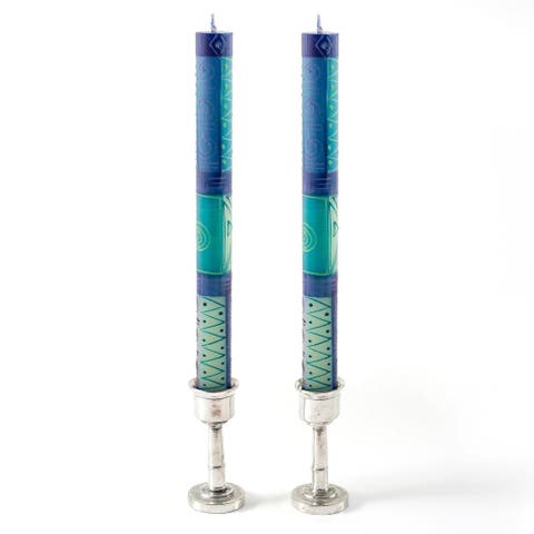Blue & Green Painted Candles - Set of 2
