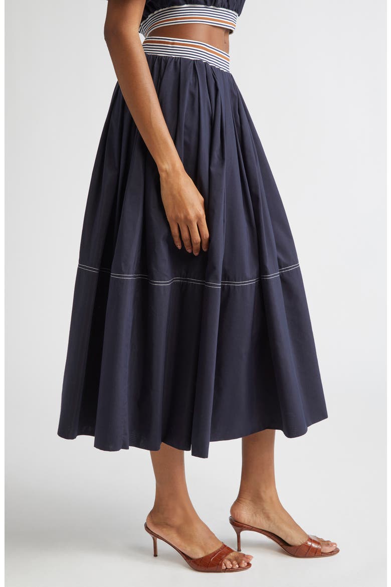 Evelina Topstitch Detail Cotton & Silk Skirt, Alternate, color, NAVY