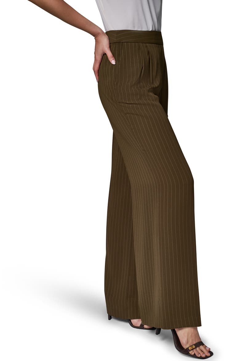 High Waist Pinstripe Wide Leg Pants, Alternate, color, OLVE BRINE