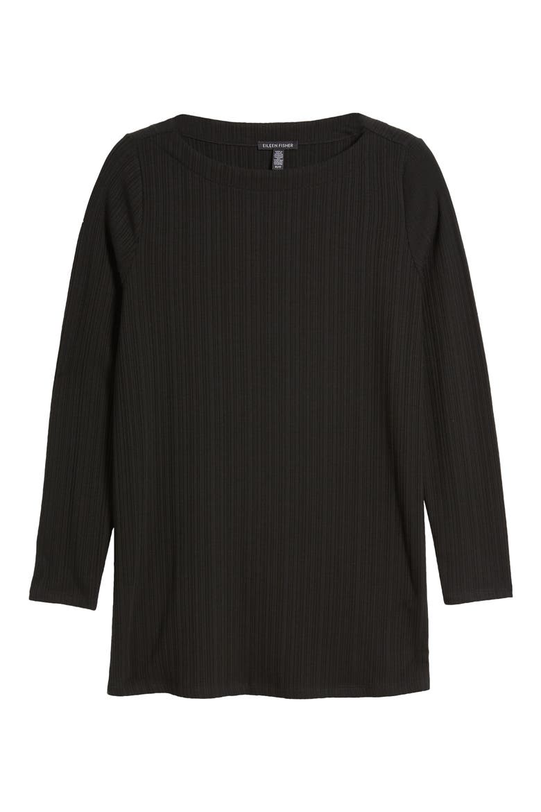 Rib Boat Neck Top, Alternate, color, BLACK