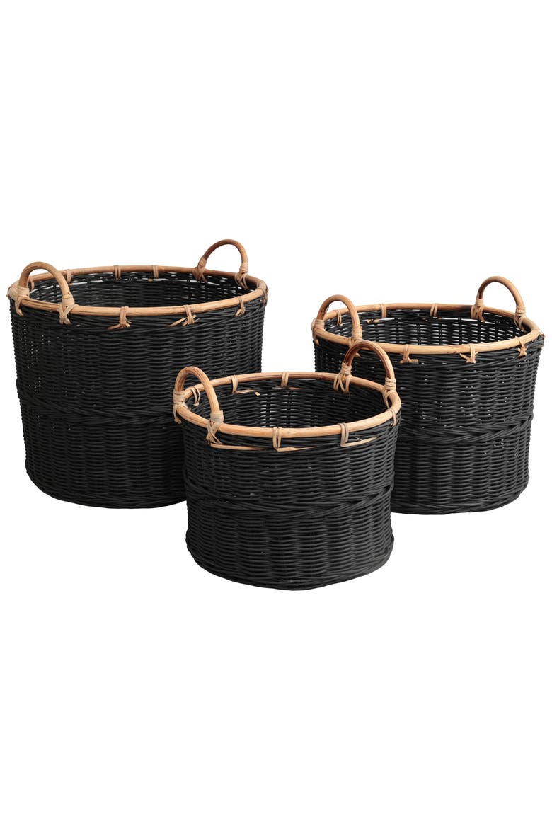 Vista Handwoven Rattan Nesting Storage Baskets with Handles, Main, color, Black
