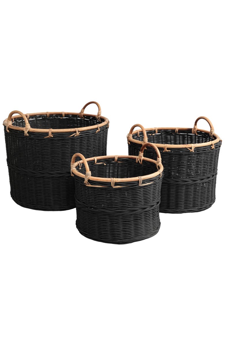 HAPPIMESS Vista Handwoven Rattan Nesting Storage Baskets with Handles, Main, color, Black