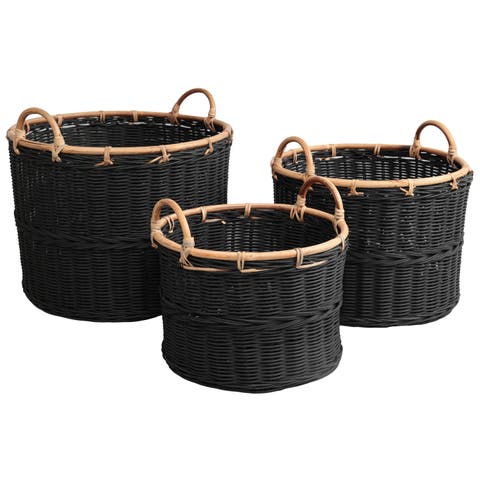 Vista Handwoven Rattan Nesting Storage Baskets with Handles (Set of 3)