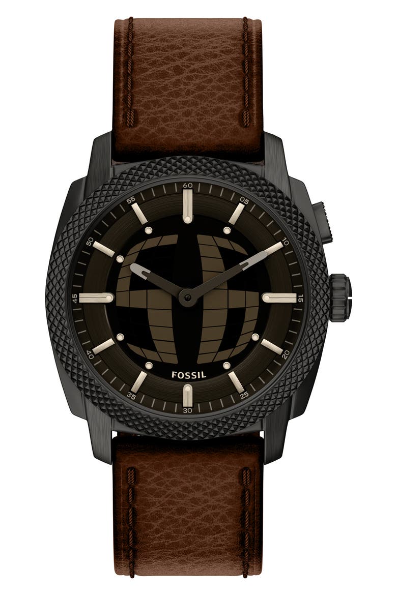 Machine Big Tic® Anadigi Leather Strap Watch, 41mm, Main, color, BROWN