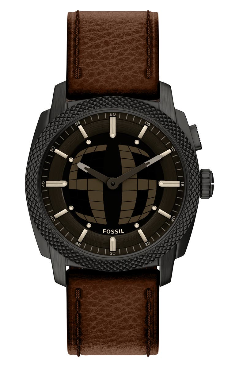 Fossil Machine Big Tic<sup>®</sup> Anadigi Leather Strap Watch, 41mm, Main, color, Brown