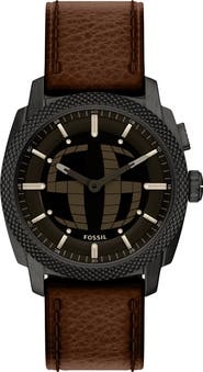 Fossil Machine Big Tic® Anadigi Leather Strap Watch, 41mm
