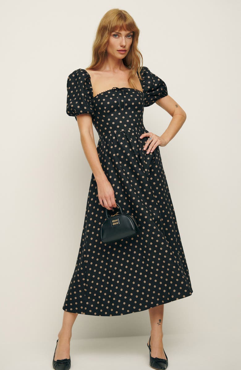 Reformation Marella Puff Sleeve Linen Dress, Alternate, color,