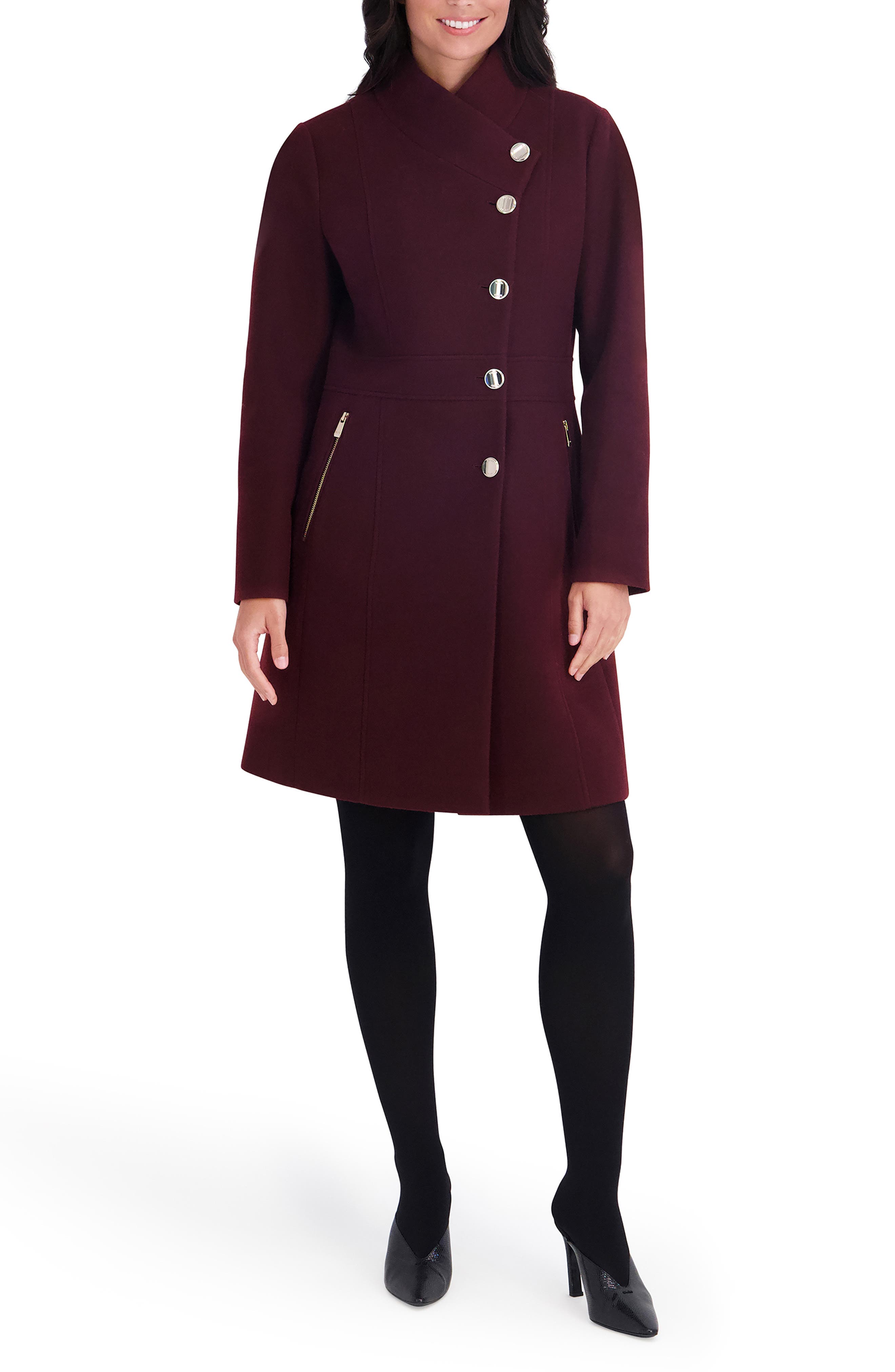 Pleated Peplum Faux Wool Coat