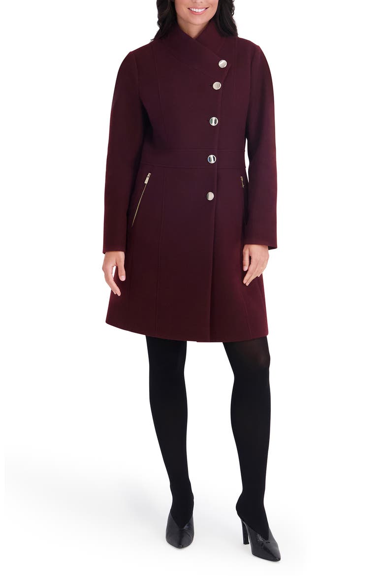 Pleated Peplum Faux Wool Coat, Main, color, WINE