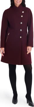 Kensie Pleated Peplum Faux Wool Coat