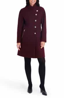 Pleated Peplum Faux Wool Coat