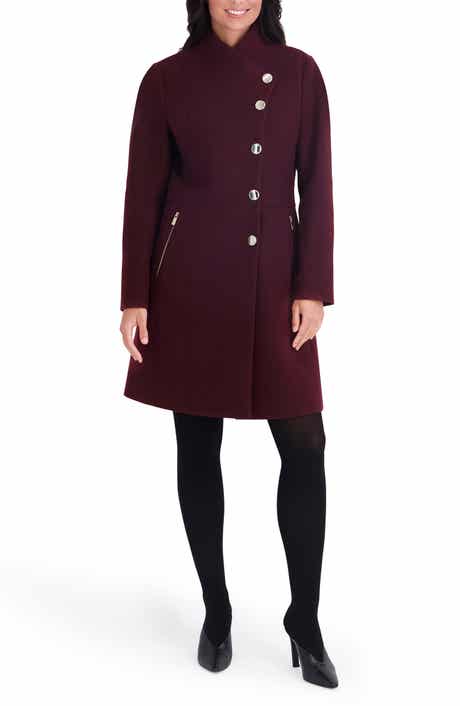 Pleated Peplum Faux Wool Coat
