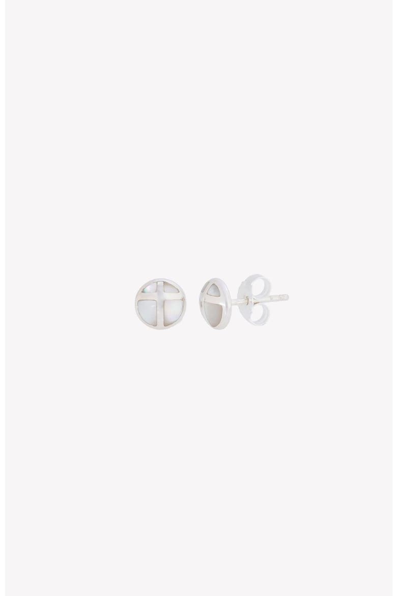 Mother Of Pearl Cross Dome Stud Earrings, Main, color, Sterling Silver