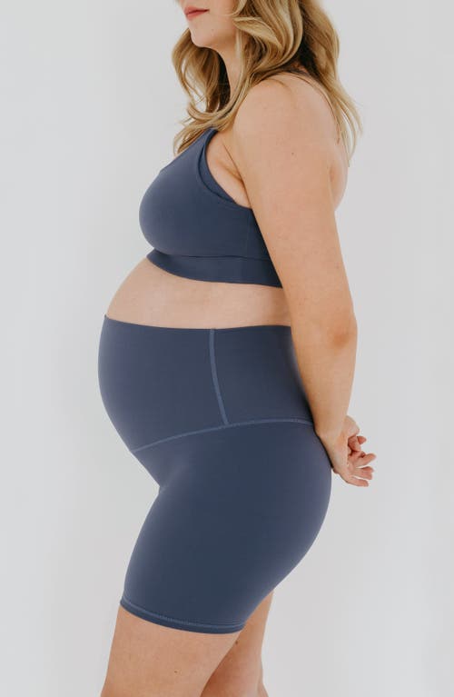 Axk Athletic Maternity Bike Shorts With Supportive Belly Band In Blue