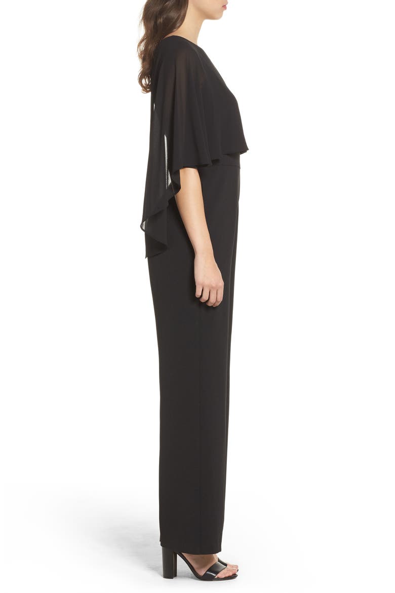 Cape Overlay One-Shoulder Jumpsuit, Alternate, color, BLACK