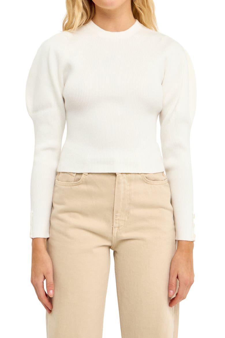 Leg of Mutton Sleeve Rib Sweater, Main, color, CREAM