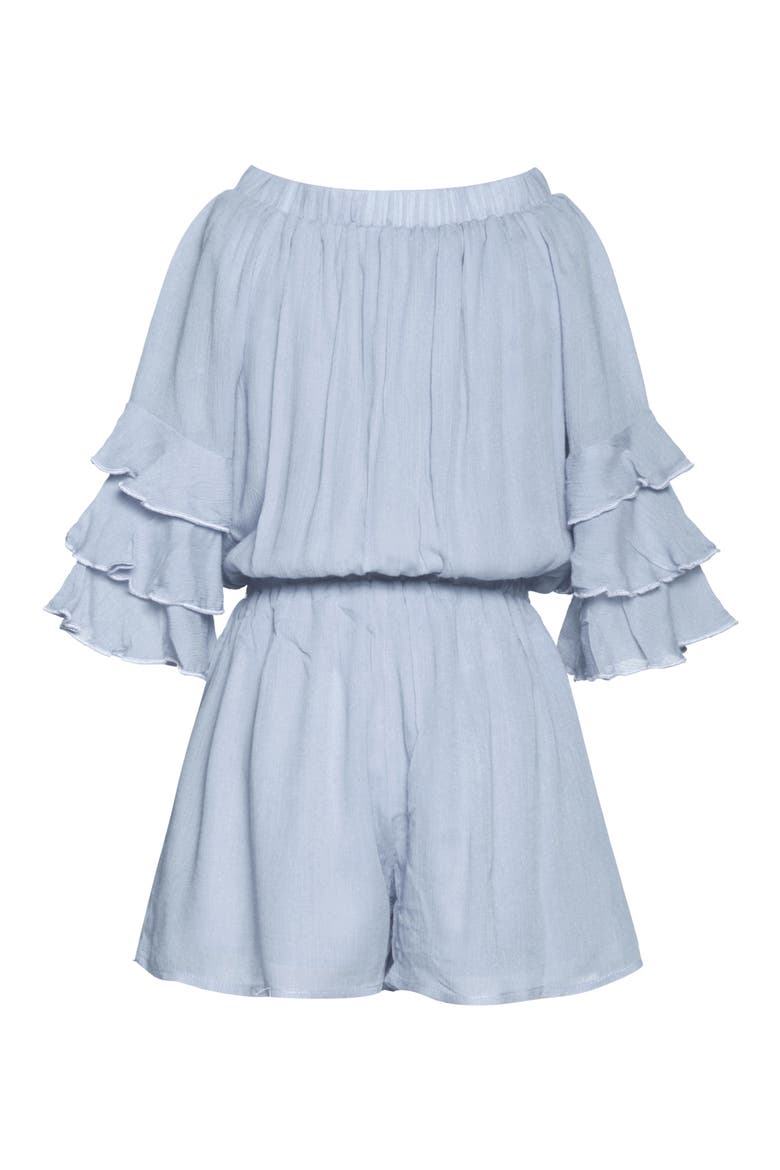 Kids' Tiered Ruffle Sleeve Romper, Alternate, color, BLUE