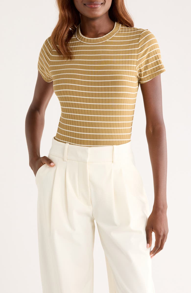rag & bone Luca Stripe Rib Baby T-Shirt, Main, color, Khaki