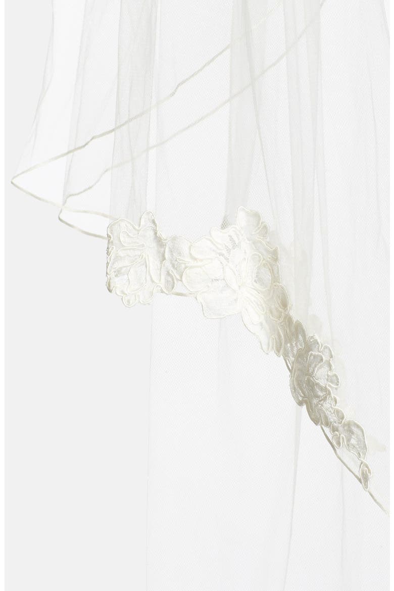 'Sunrise' Lace Appliqué Fingertip Veil, Alternate, color, LIGHT IVORY