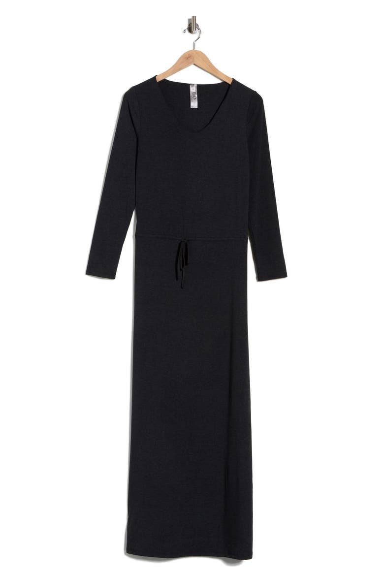 Long Sleeve Tie Waist Maxi Dress, Alternate, color, BLACK