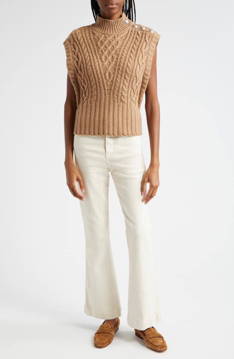 Veronica Beard Holton Wool Button Shoulder Cap Sleeve Sweater, Alternate, color, Russet