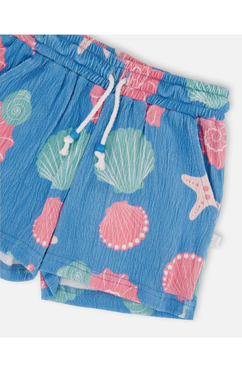 Deux par Deux Crinkle Jersey Straight Fit Shell Shorts, Alternate, color, Blue Seashell Print
