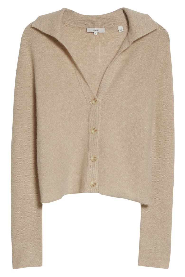 Polo Collar Cashmere Cardigan, Alternate, color, WHITE SAND