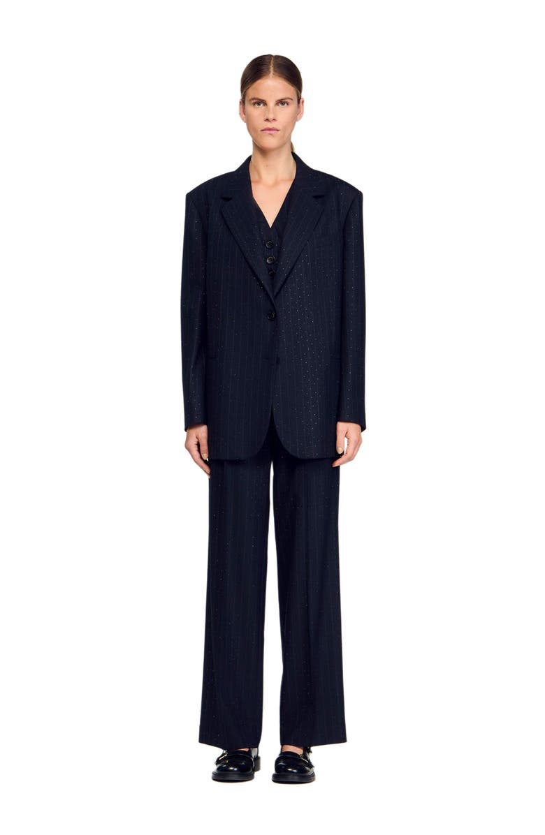 SANDRO Striped rhinestone suit jacket, Alternate, color, Navy Blue