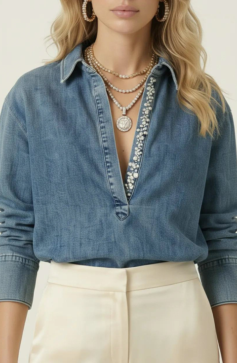 Denim Popover Top