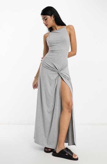 Long V-Neck Jersey Dress with Strappy Back by Elizabeth K GL2696