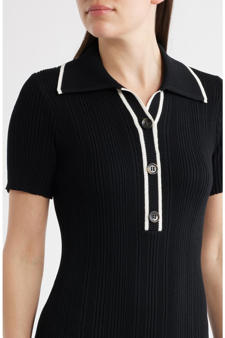 Short Sleeve Rib Polo Sweater Dress, Alternate, color, BLACK/ IVORY