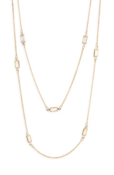 Baguette Cubic Zirconia Station Layered Necklace