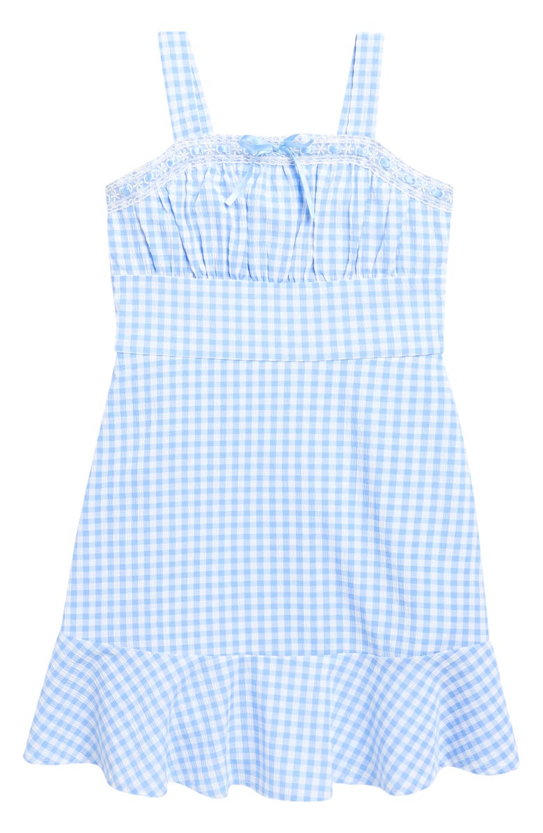 Ava & Yelly Kids' Emma Gingham Ruffle Hem Dress, Main, color, Blue