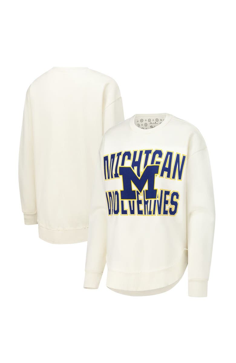 PRESSBOX Women's Pressbox Cream Michigan Wolverines Poncho Fleece Crew Sweatshirt, Main, color, Cream