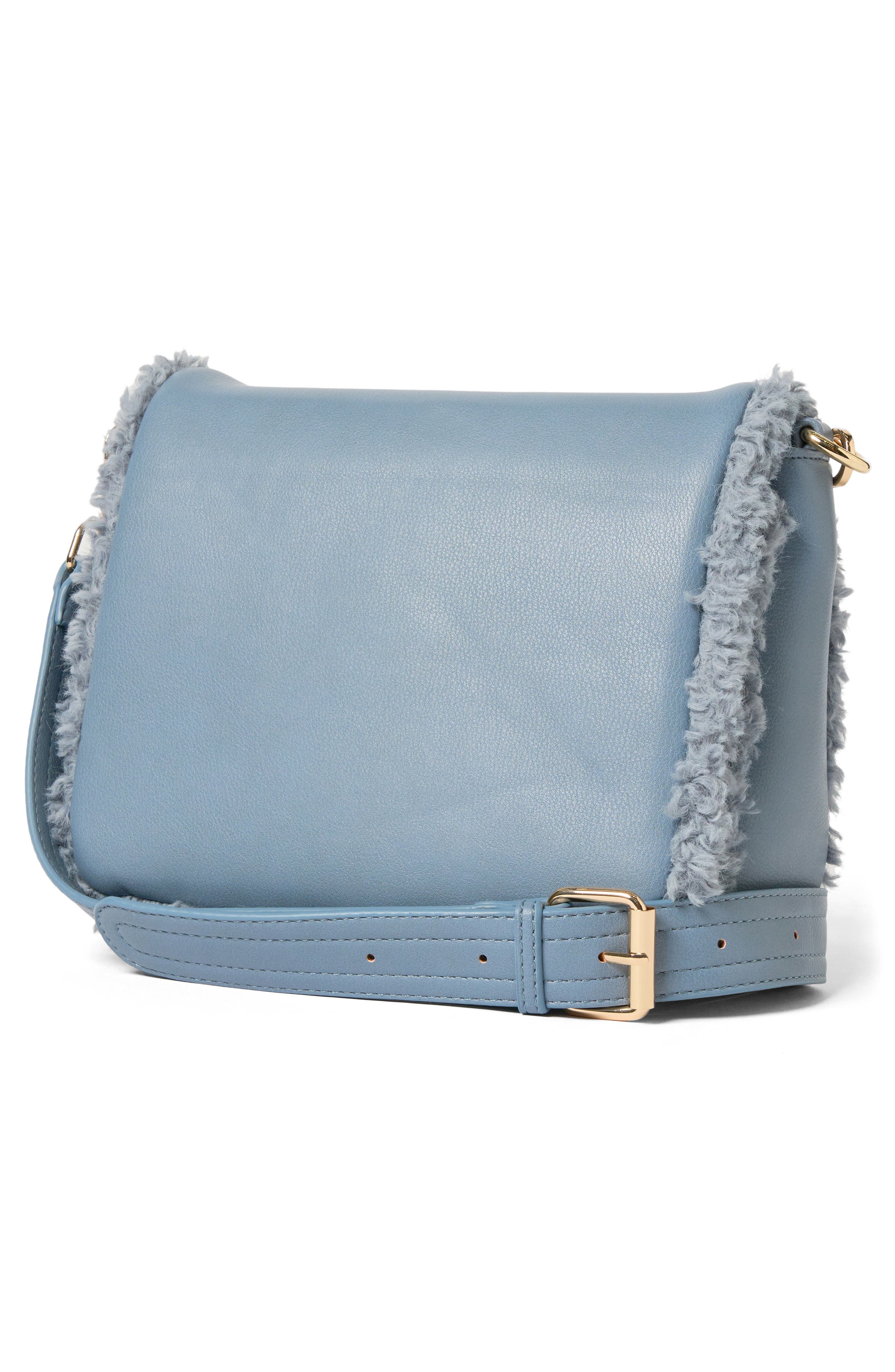 Faux Shearling Flap Crossbody Bag