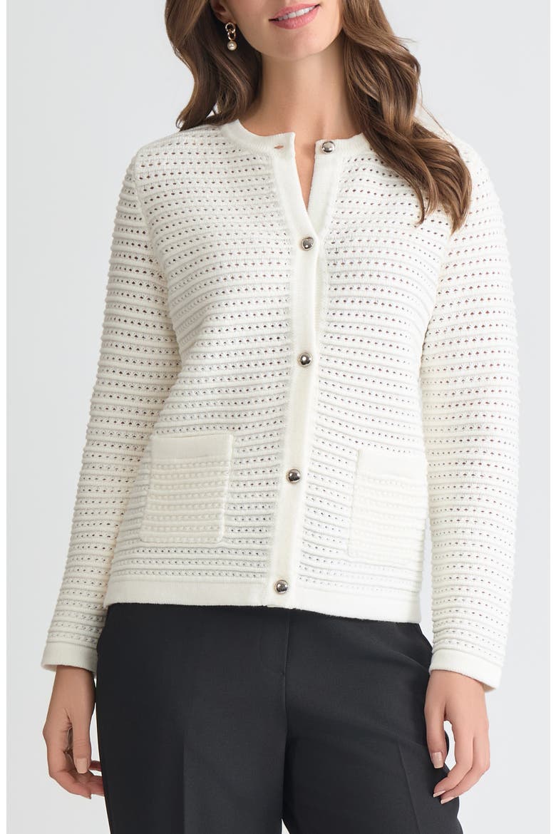 Pointelle Stitch Button-Up Cardigan, Main, color, VANILLA ICE