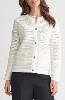 KASPER Pointelle Stitch Button-Up Cardigan