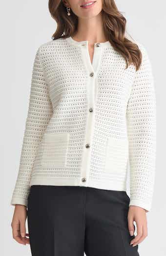 KASPER Pointelle Stitch Button-Up Cardigan