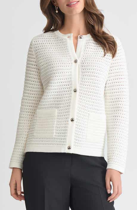 KASPER Pointelle Stitch Button-Up Cardigan