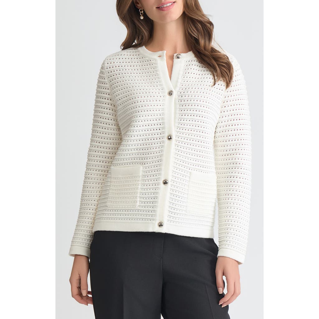 Kasper Pointelle Stitch Button-up Cardigan In White