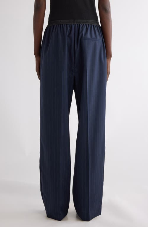 Balenciaga Pinstripe Wool Pull-on Pants In 4100 Dark Navy
