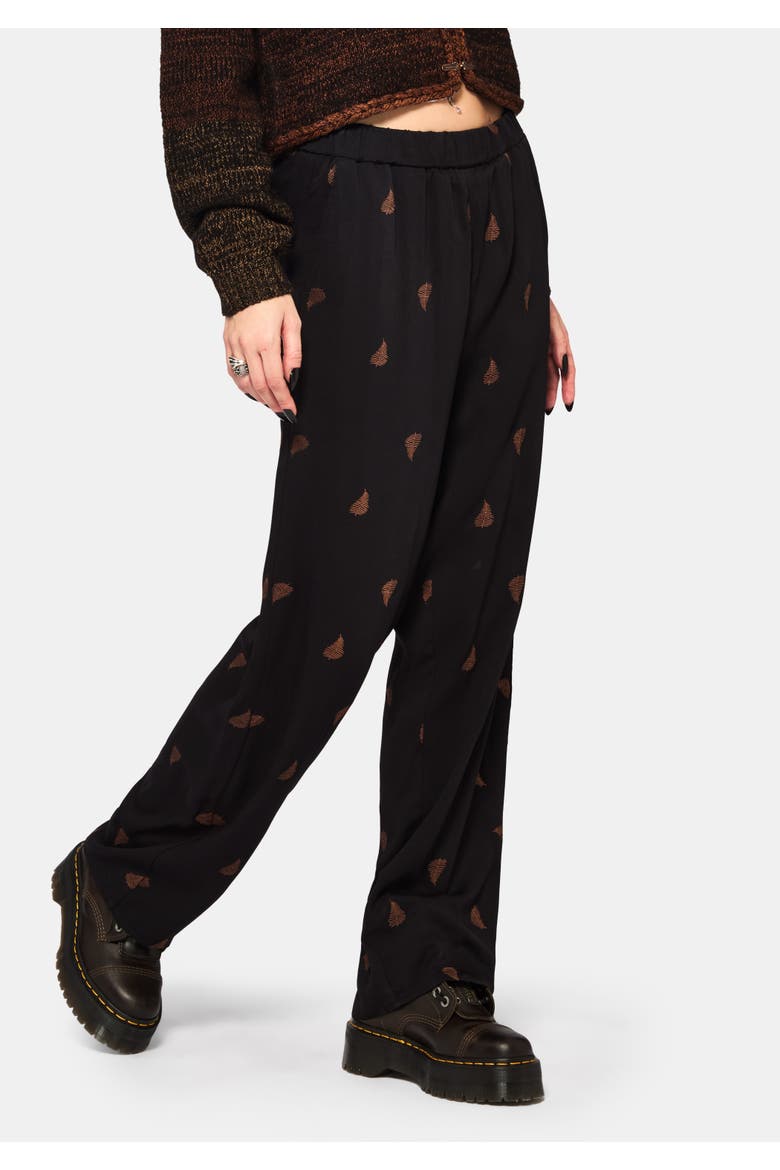 Ruin Fern Embroidered Wide Leg Trouser, Alternate, color, Black