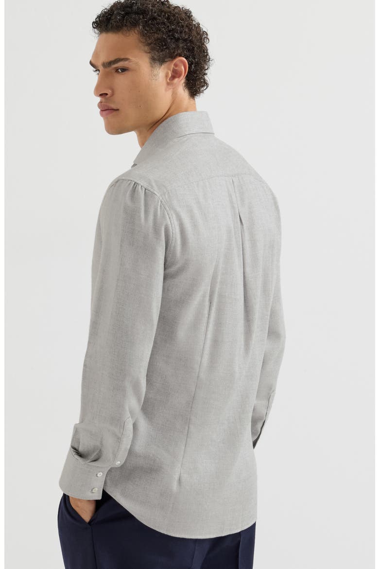Stretch cotton chevron flannel shirt with spread collar, Alternate, color, Grey